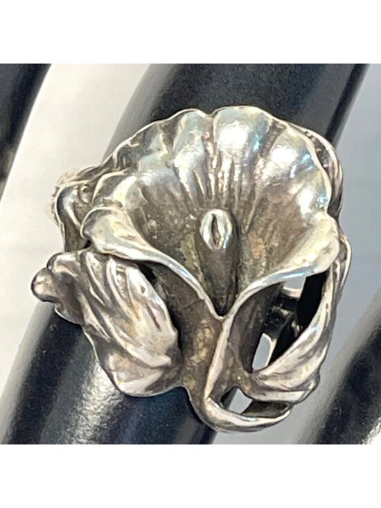 Sterling Jewelry - Vintage Sterling Silver Art Nouveau Statement Calla Lily Floral Ring Size 6.5